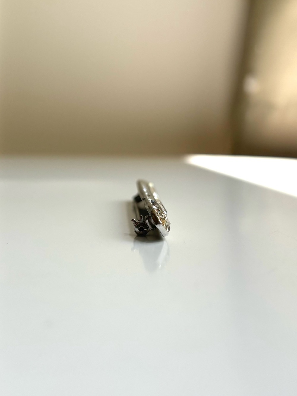Vintage Silver Clear Rhinestone Bar Brooch - Picture 6 of 8